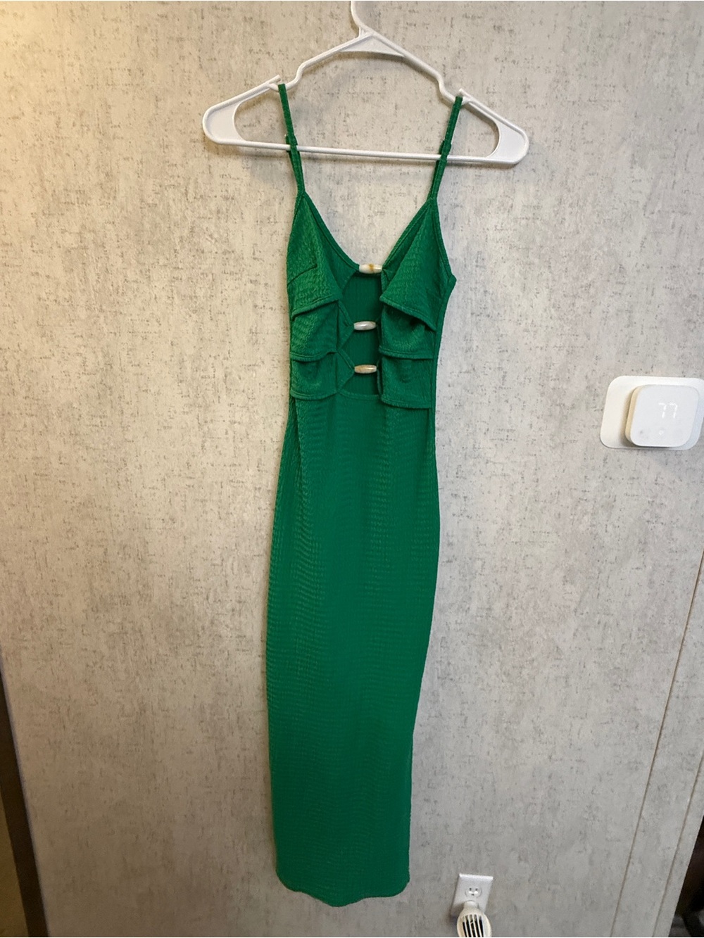 SHEIN Green Spaghetti Strap Maxi Dress with Front Cutout Accents